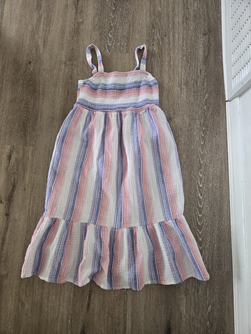 Calvin Klein Girls Striped Smocked Sundress - Pink, Lavender & White - Medium